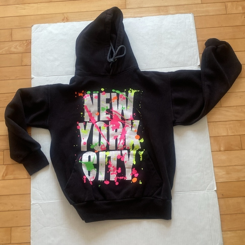 Authentic life Apparel Black New York City Hoodie w Neon Print Size Small